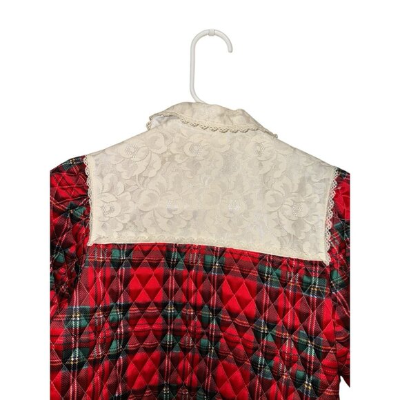Her Majesty Vintage Girls Robe Quilted Red Plaid Christmas Lace SZ 8 - Picture 8 of 14